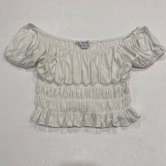 HYFVE Off Shoulder Smocked Ruffle Crop Top White Women’s Size Medium - Picture 1 of 4